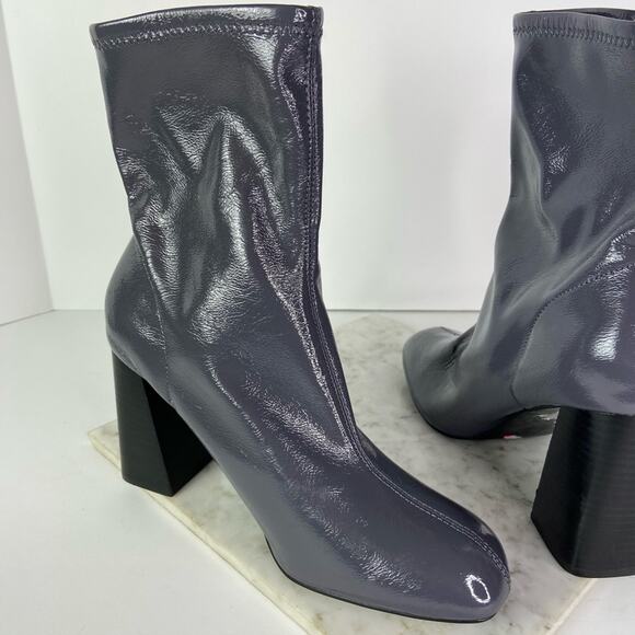New Topshop Heeled Ankle Boots Grey Patent Faux Leather Tall Shaft Retro EU 41 - Picture 6 of 9